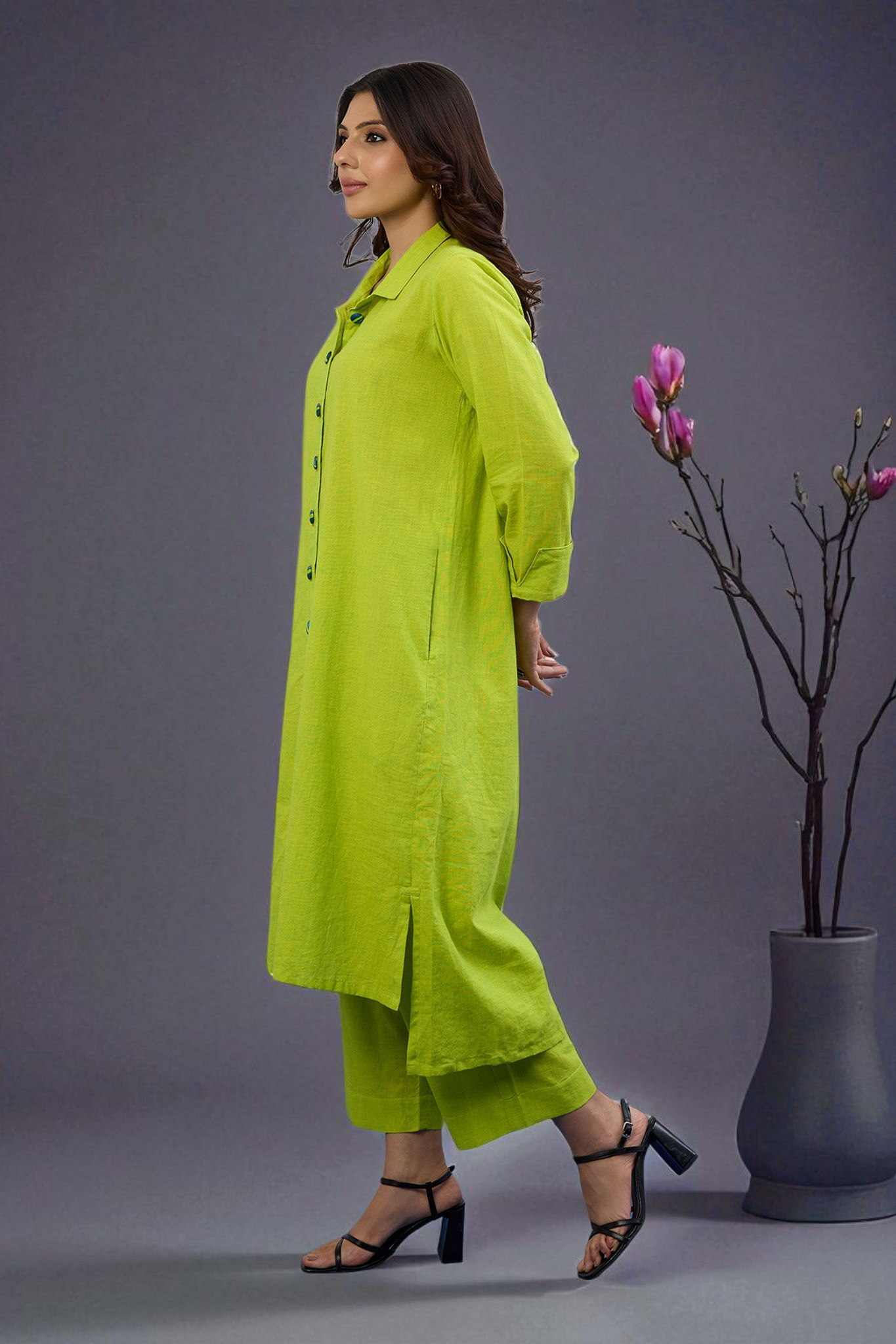 Maati Craft Coord Set  Citrina Hi-Low Hem Kurta  (Set Of 2)