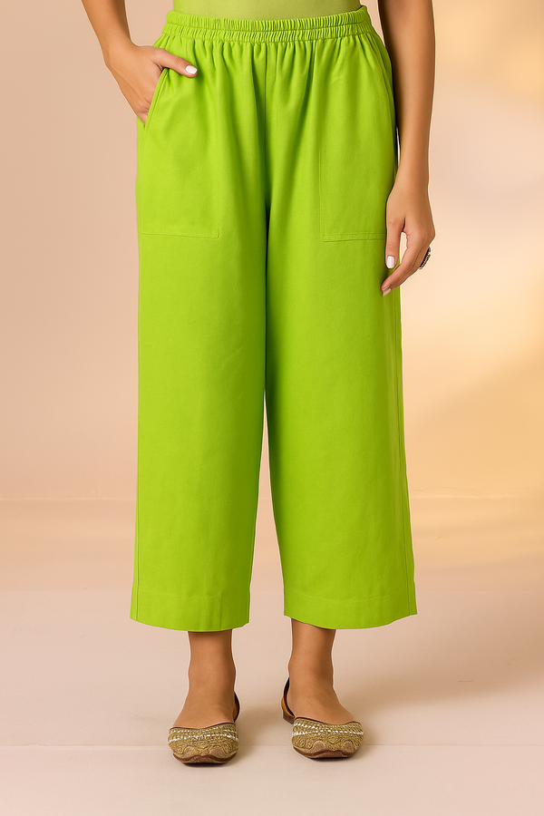Maati Craft Comfort Fit Pants - Neon Mango Green South Cotton