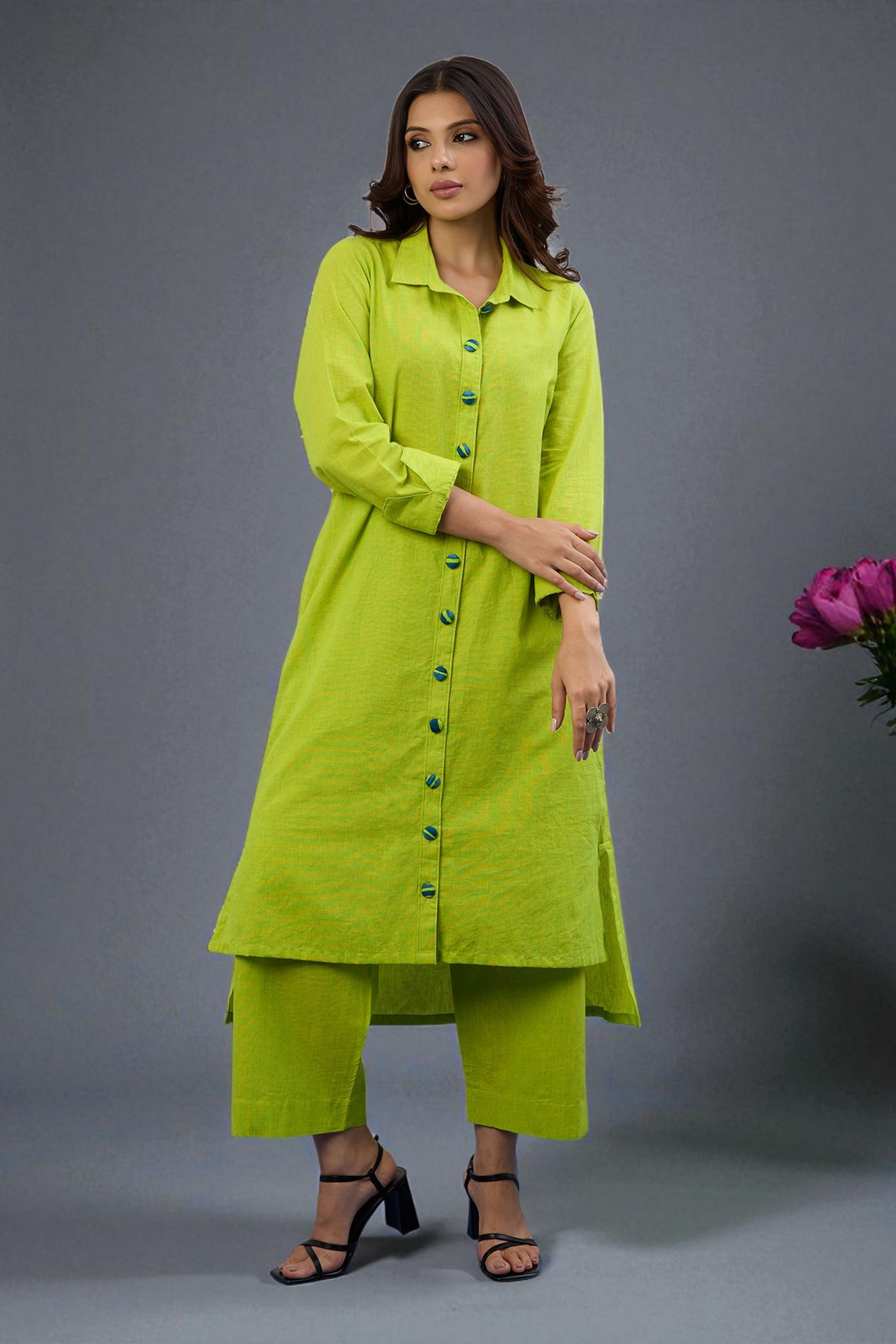 Maati Craft Coord Set  Citrina Hi-Low Hem Kurta  (Set Of 2)