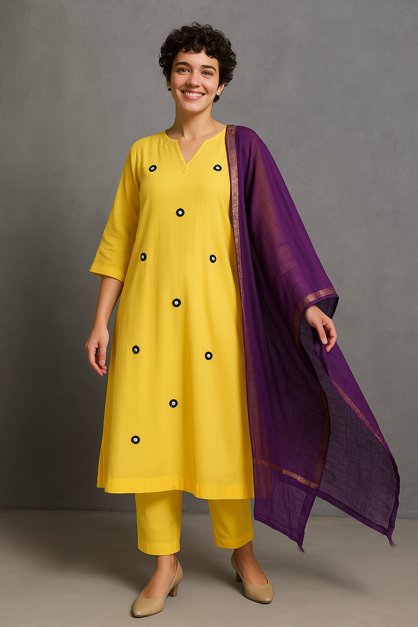Maati Craft Co-ord Set Sunlit Violet Reflections Side Gather A-Line Kurta & Pants