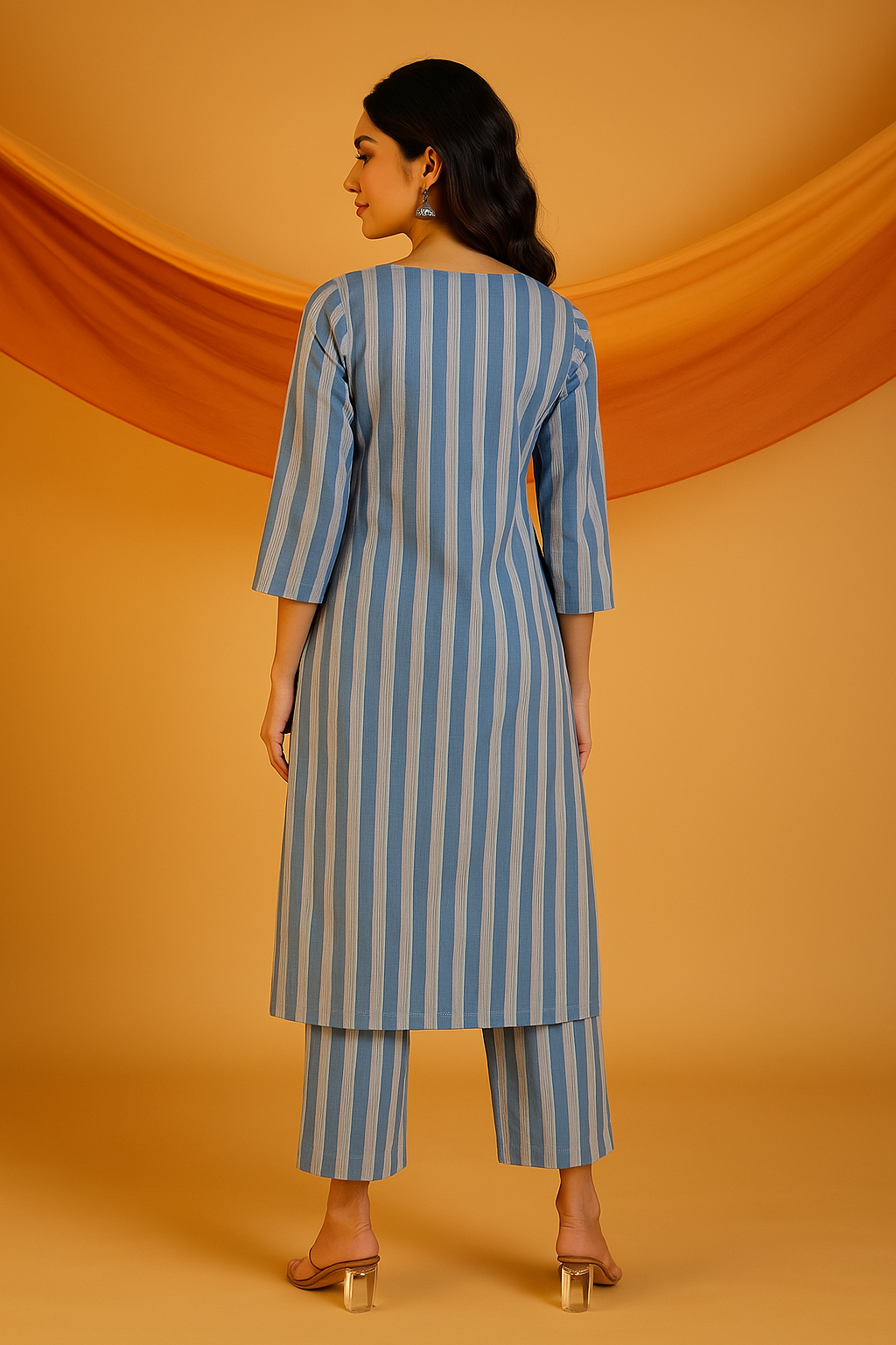 Maati Craft Co-ord Set Stormlight Stripes Smocked Yoke Kurta & Pants