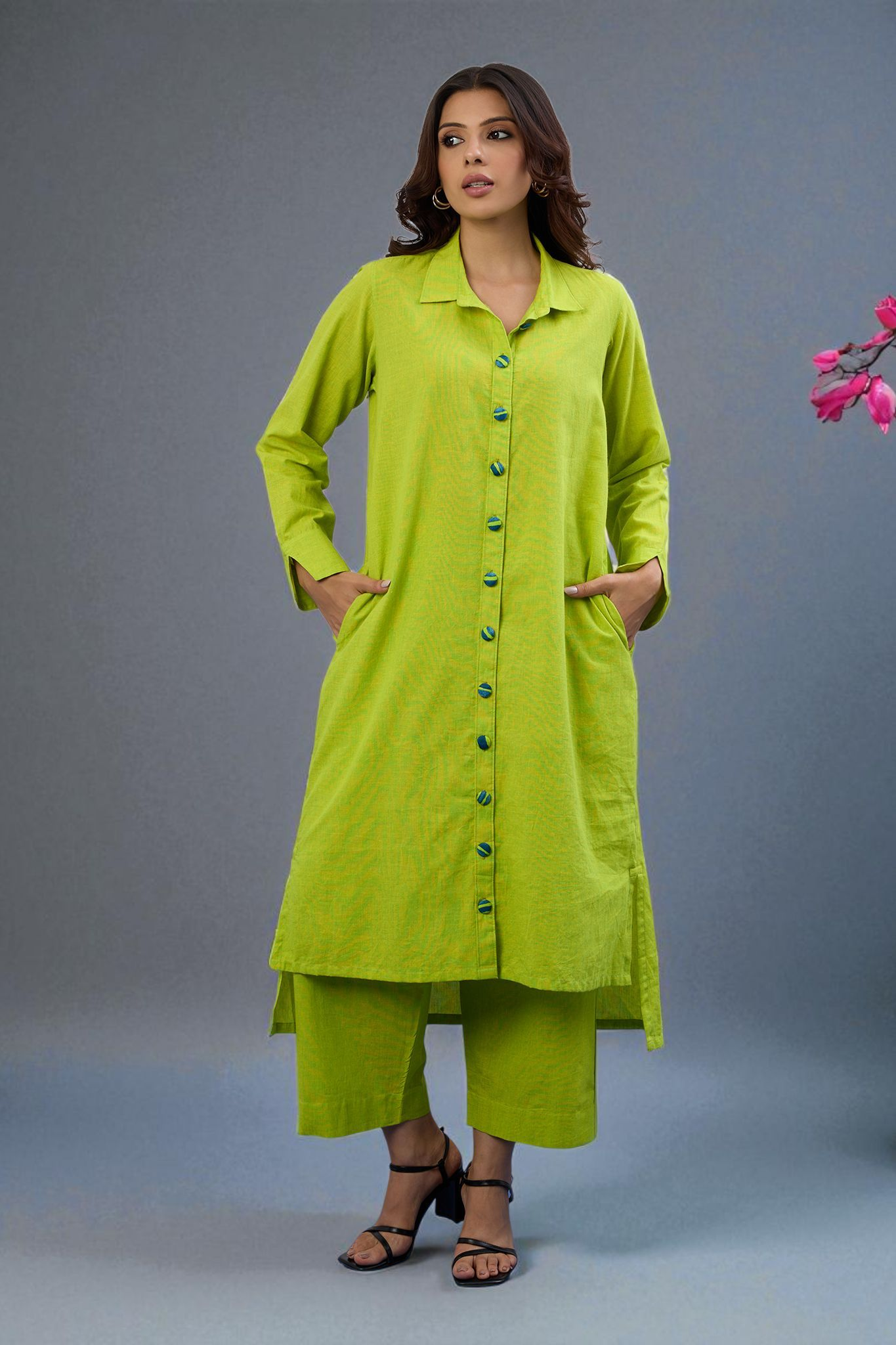 Maati Craft Coord Set  Citrina Hi-Low Hem Kurta  (Set Of 2)