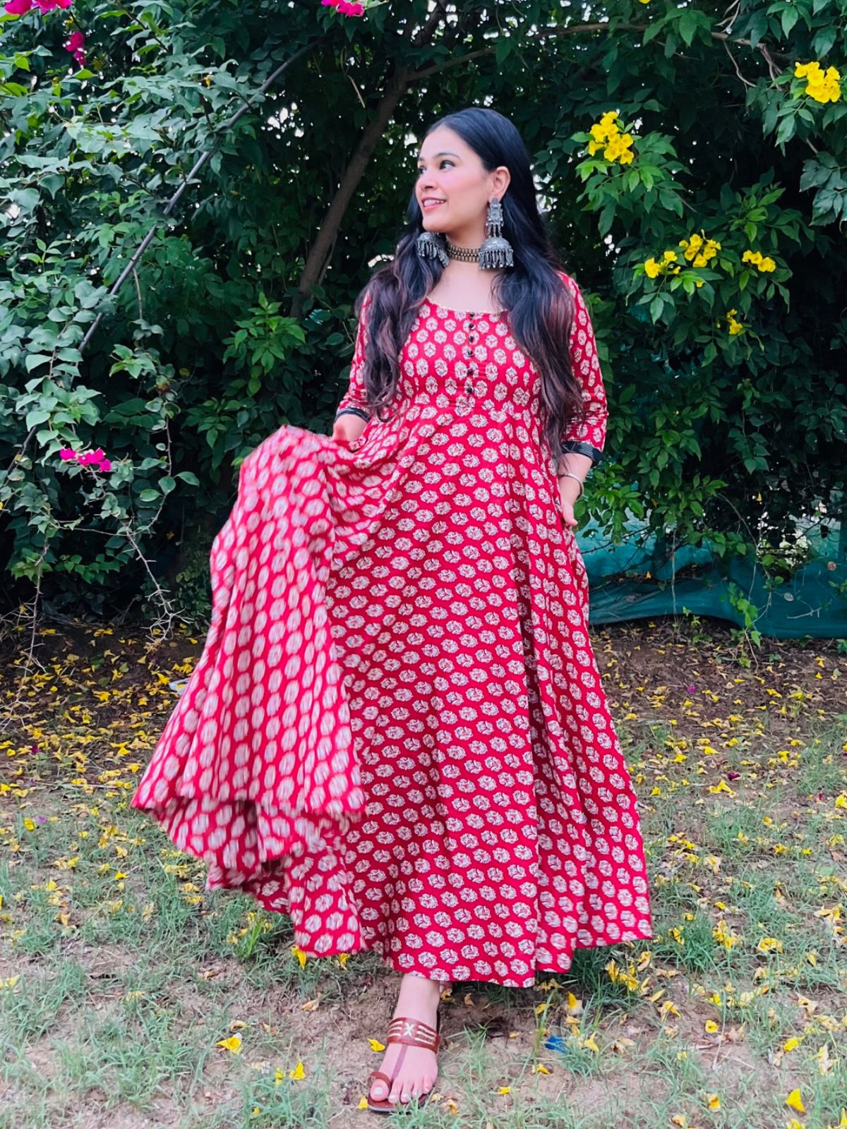 Rust Block Print Twirl Dress