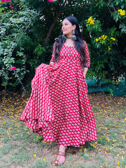 Rust Block Print Twirl Dress