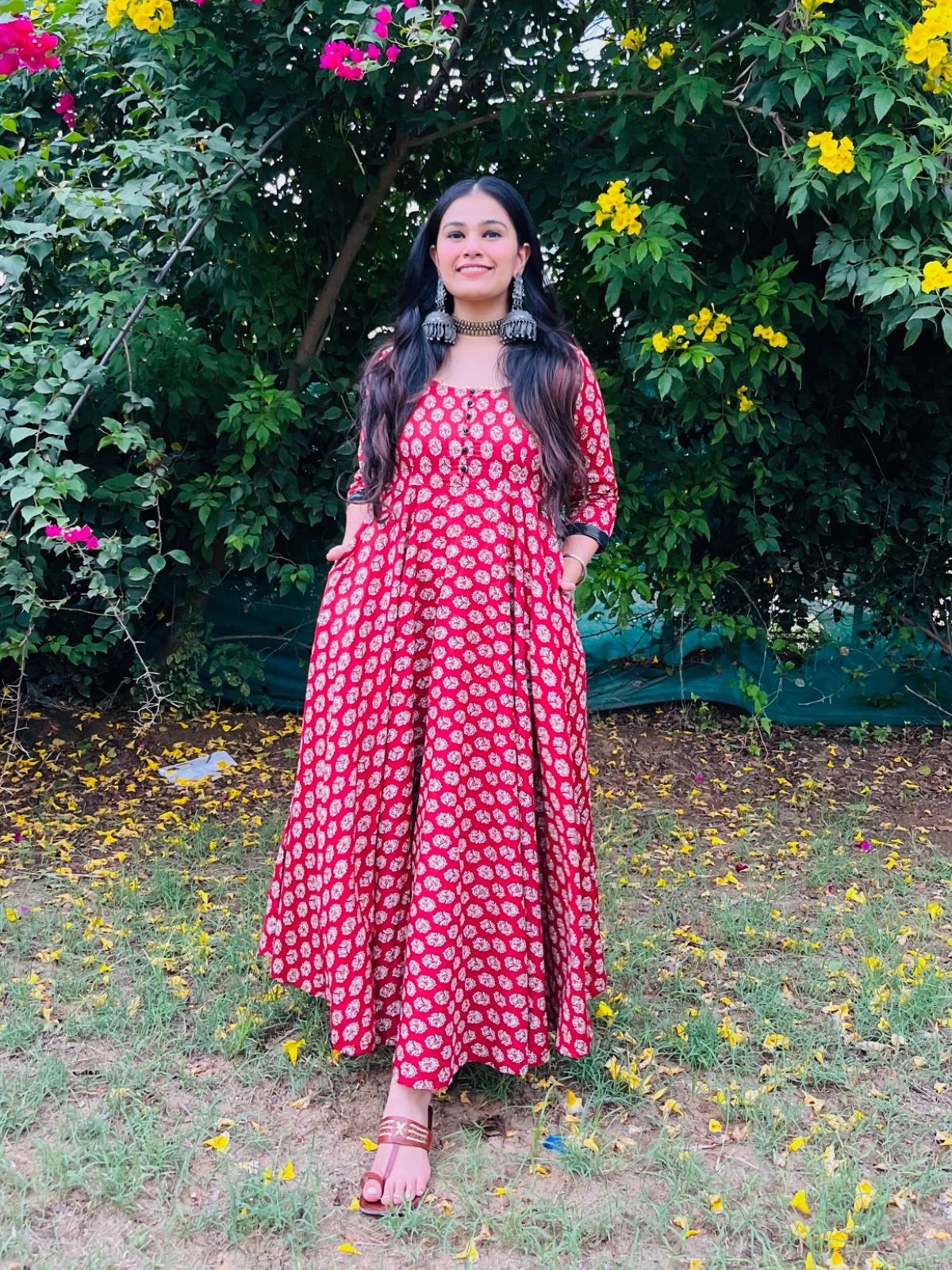 Rust Block Print Twirl Dress