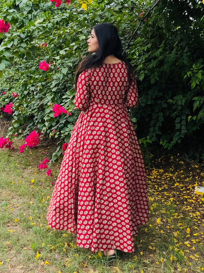 Rust Block Print Twirl Dress