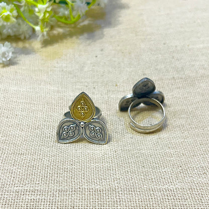 Willow Traditional Ethnic Dual Tone Ring with Tri-Leaf Design