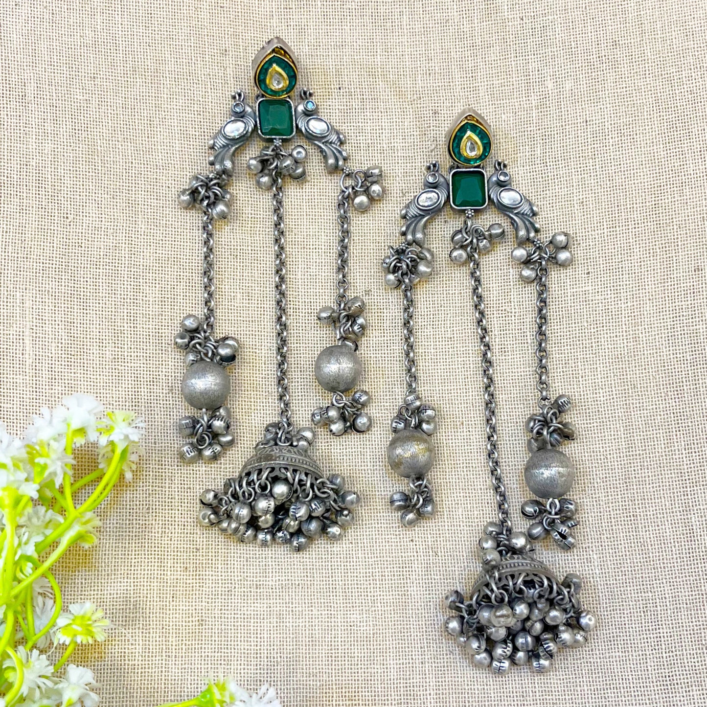 Peacock kundan drop earrings