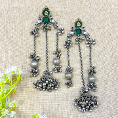 Peacock kundan drop earrings