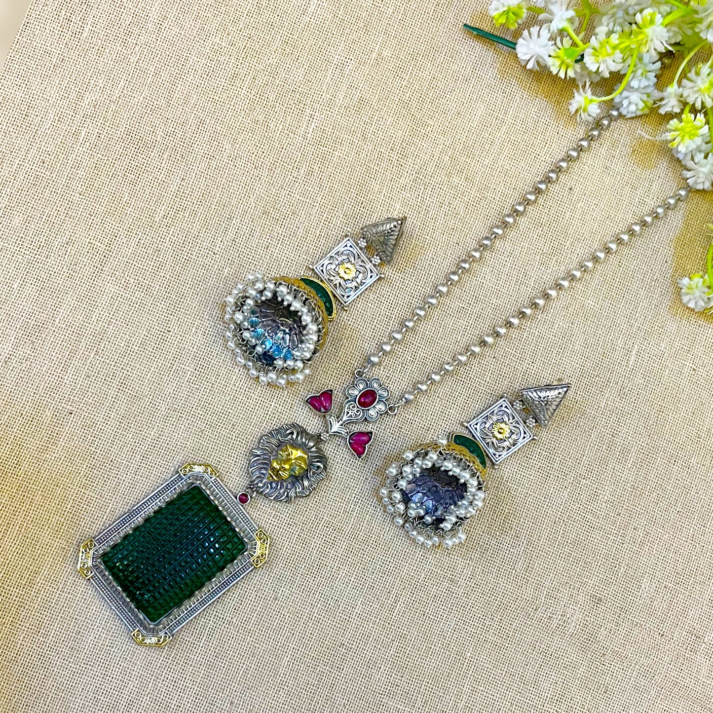 necklace with gemstone pendants