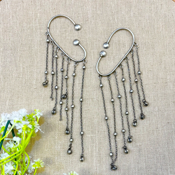Rophy Oxidized Earcuff With Drop Chain