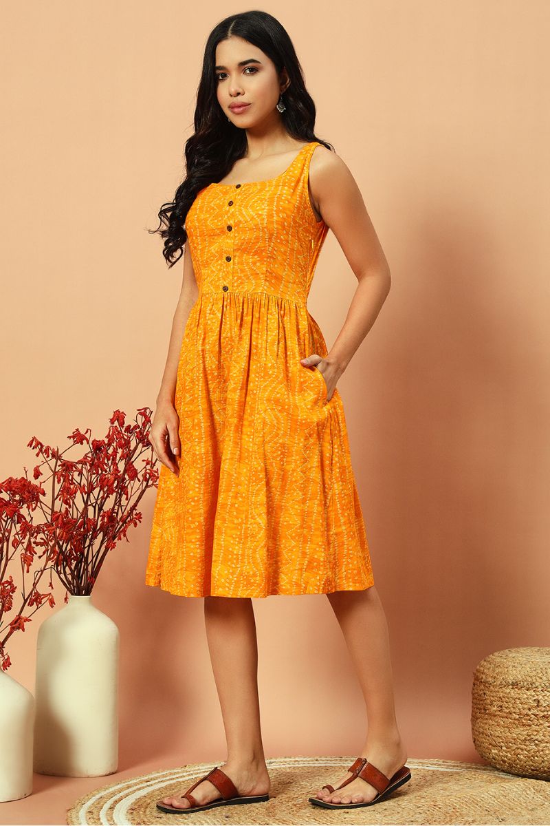 Sunshine Bandhani Fit And Flare Dress