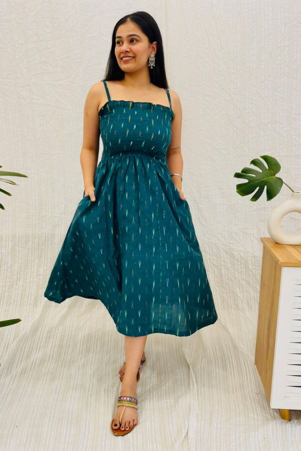 Teal Ikat Spaghetti Dress