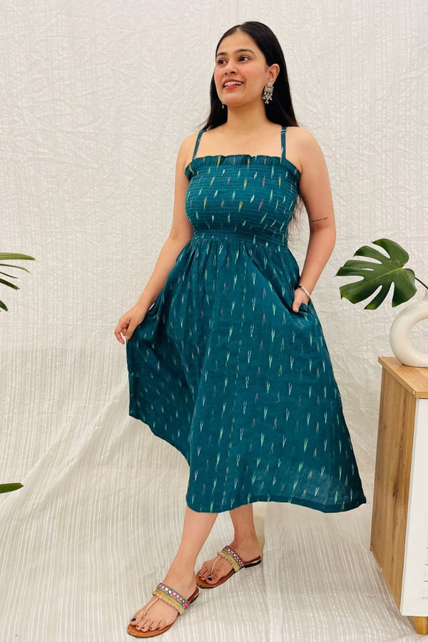 Teal Ikat Spaghetti Dress