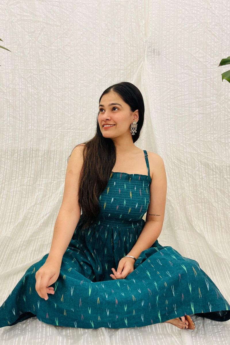 Teal Ikat Spaghetti Dress