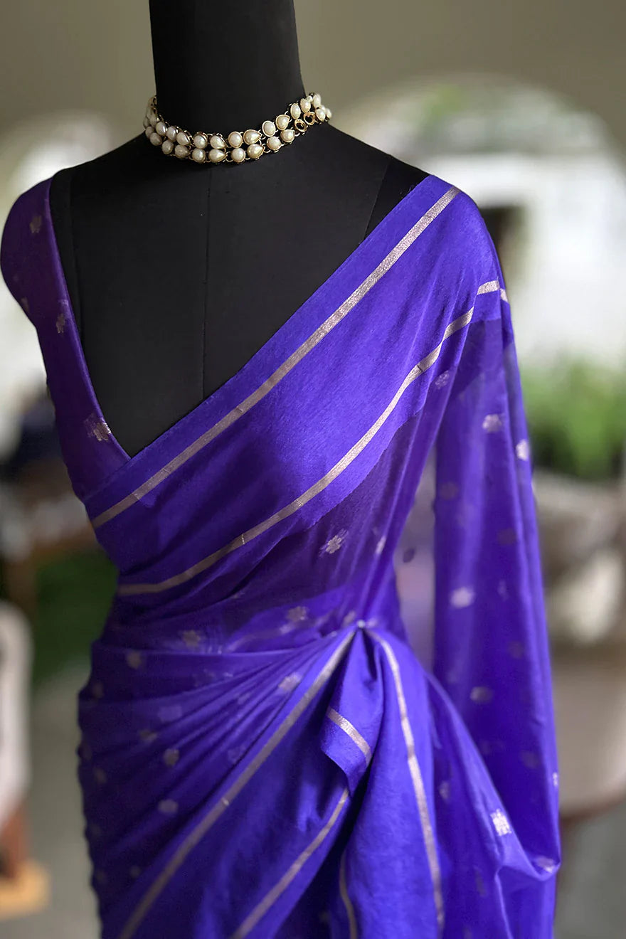 Organza Saree Line Border Violet Border