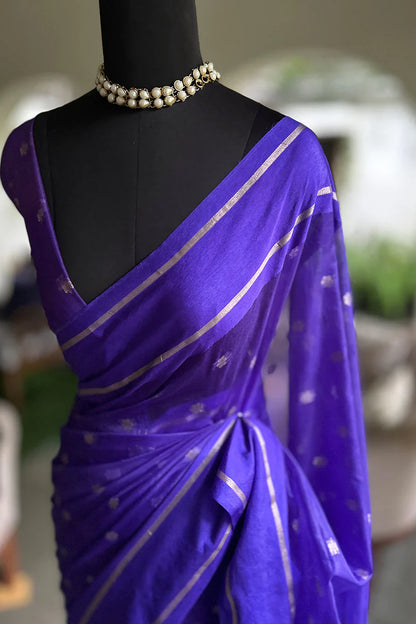 Organza Saree Line Border Violet Border