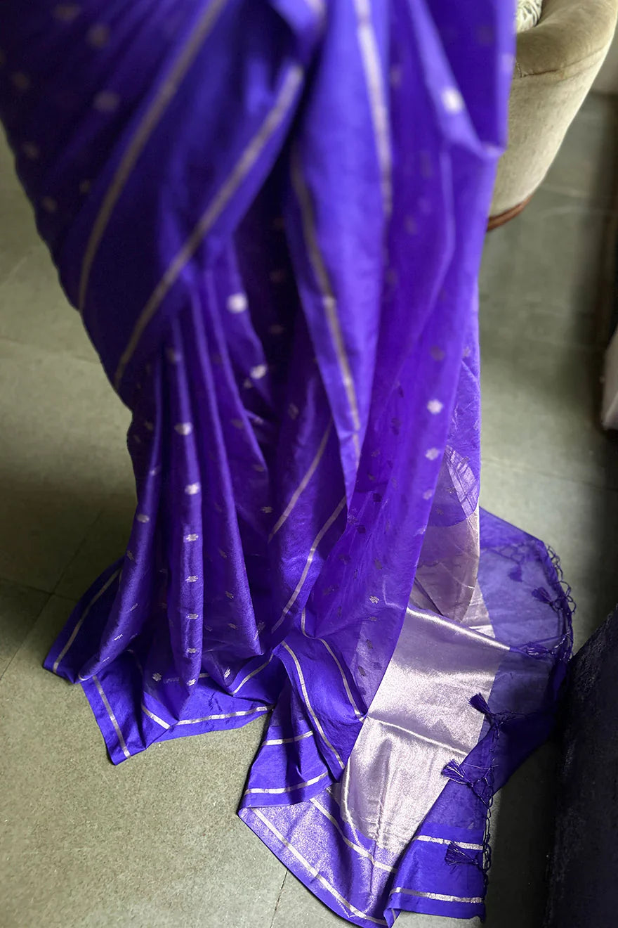 Organza Saree Line Border Violet Border