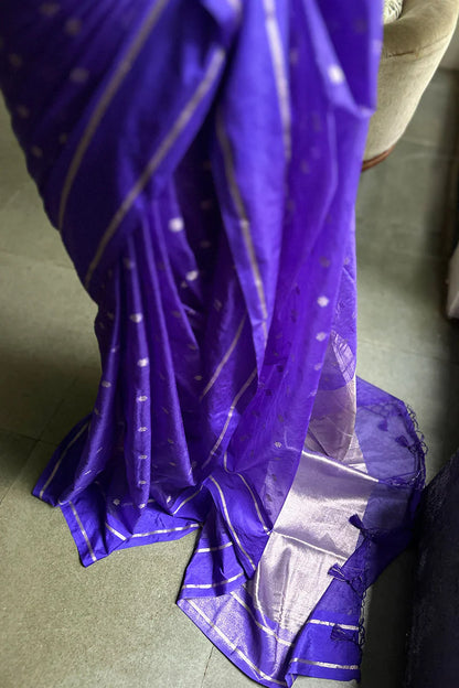 Organza Saree Line Border Violet Border