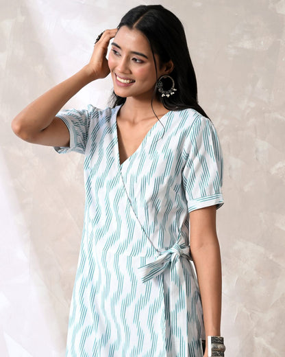 Saanjh White Ikat Wrap Dress