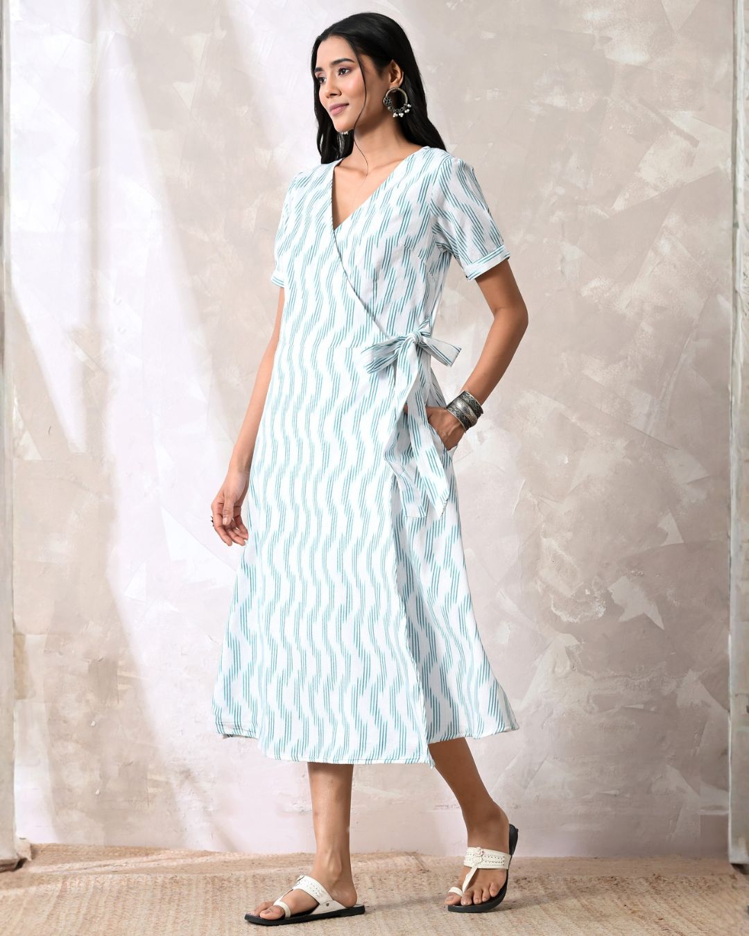 Saanjh White Ikat Wrap Dress