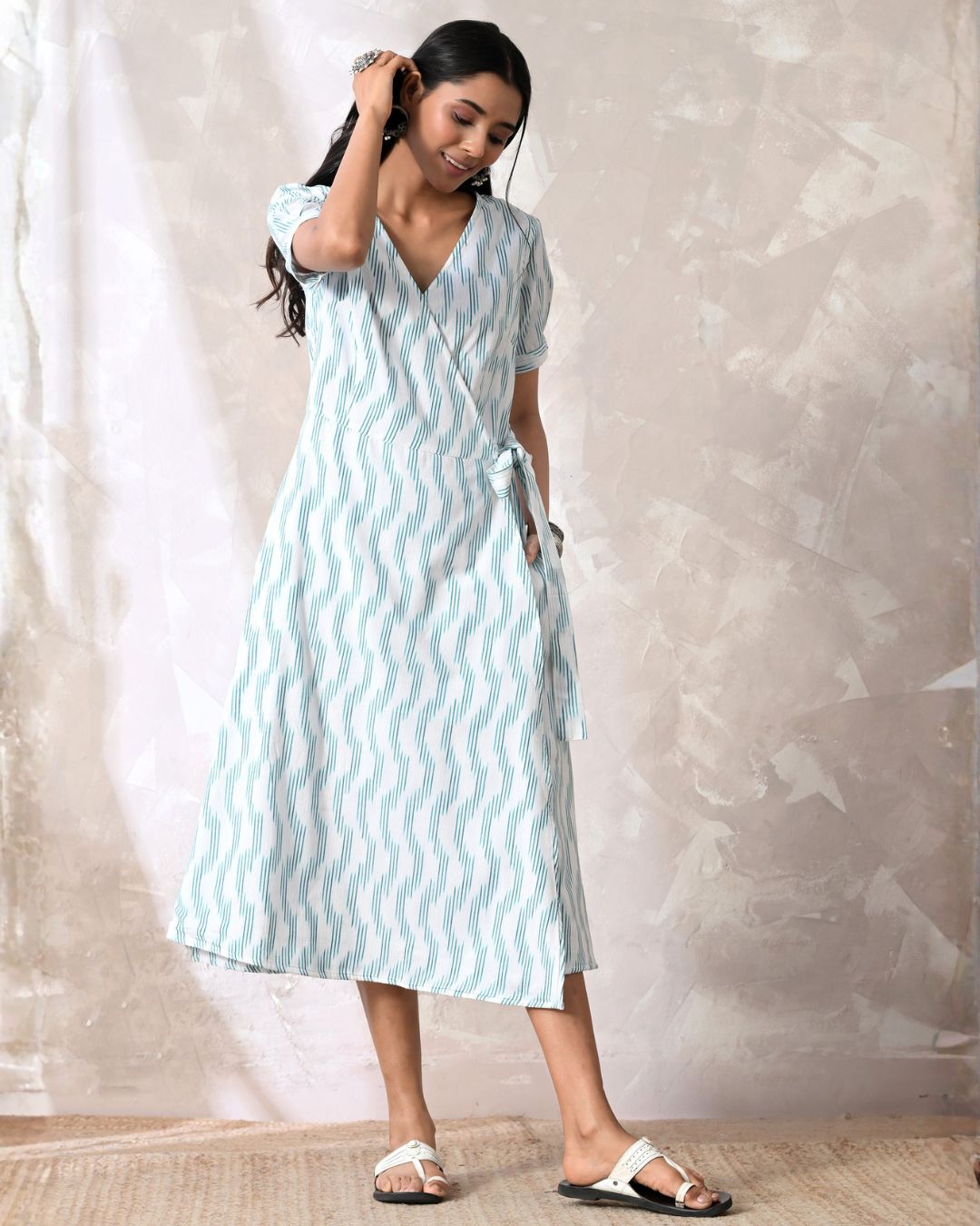 Saanjh White Ikat Wrap Dress