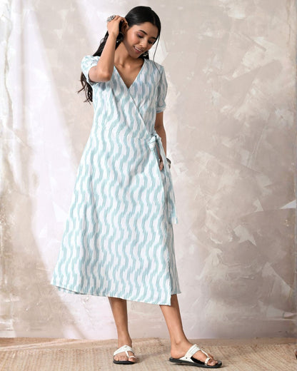 Saanjh White Ikat Wrap Dress