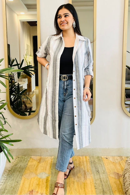 White Embroidered Shirt Dress With Pockets