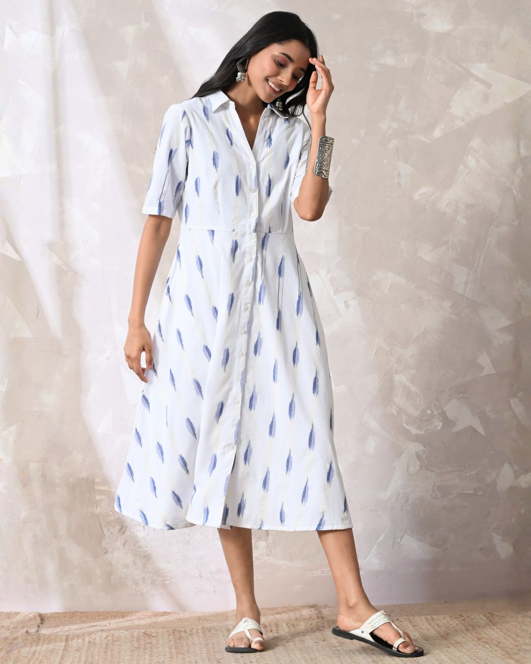 Zoya White ikat Shirt Dress