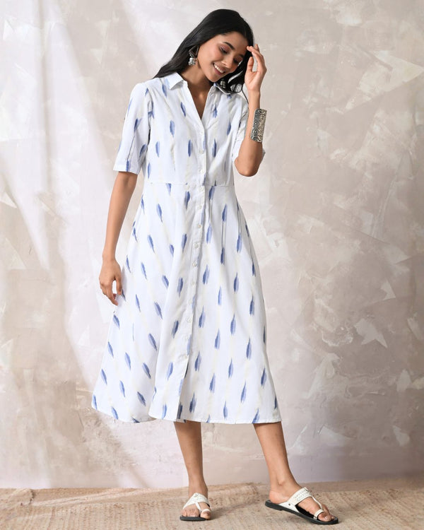Zoya White ikat Shirt Dress