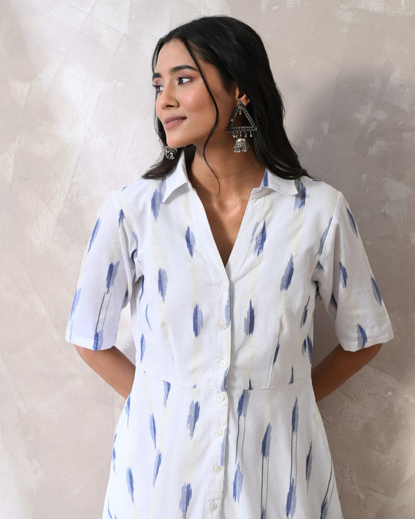 Zoya White ikat Shirt Dress