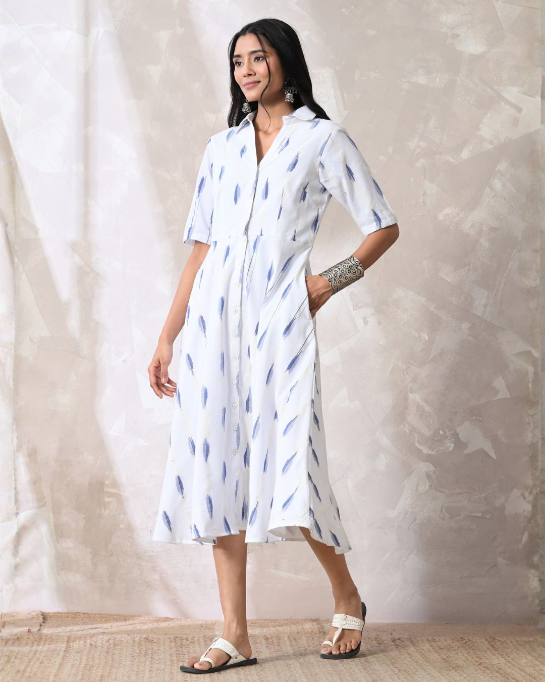 Zoya White ikat Shirt Dress