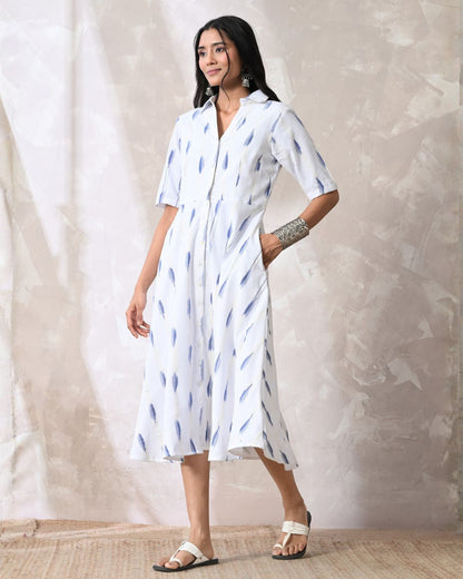 Zoya White ikat Shirt Dress