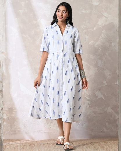 Zoya White ikat Shirt Dress