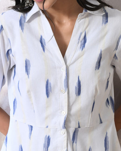 Zoya White ikat Shirt Dress