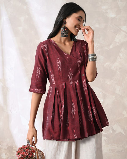 Wine Ikat Wrap Top