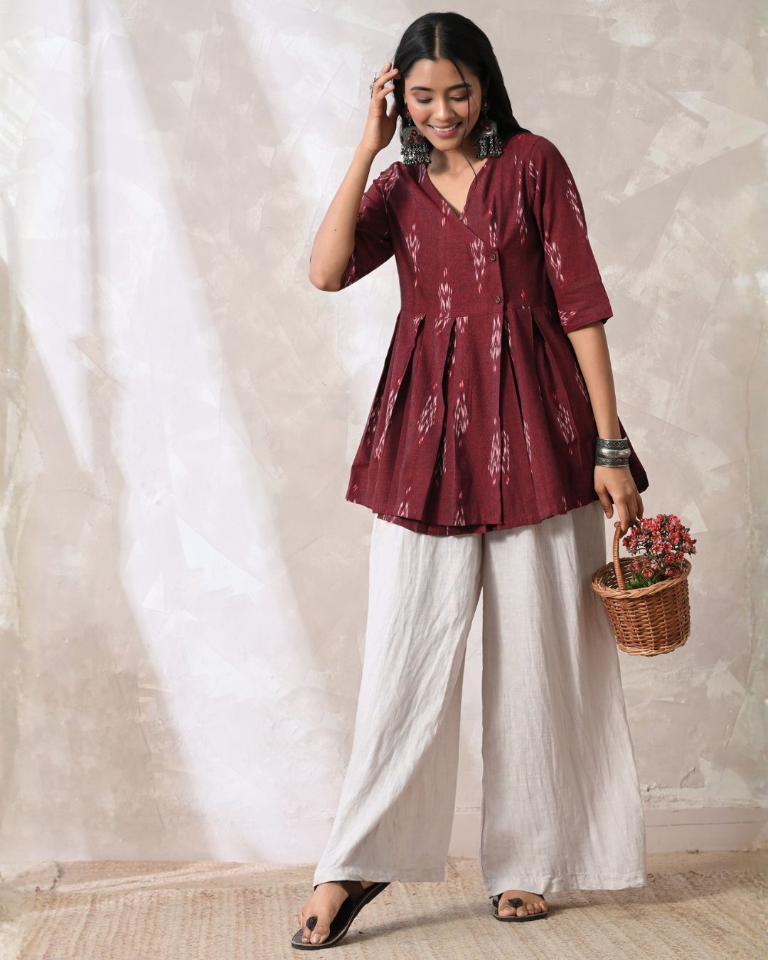 Wine Ikat Wrap Top