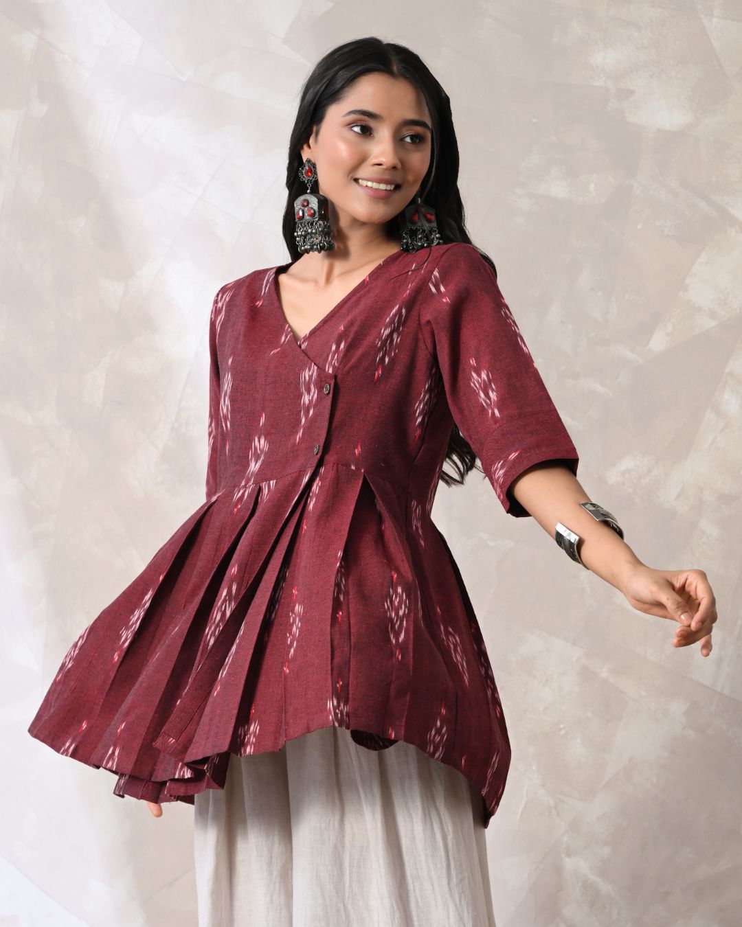 Wine Ikat Wrap Top