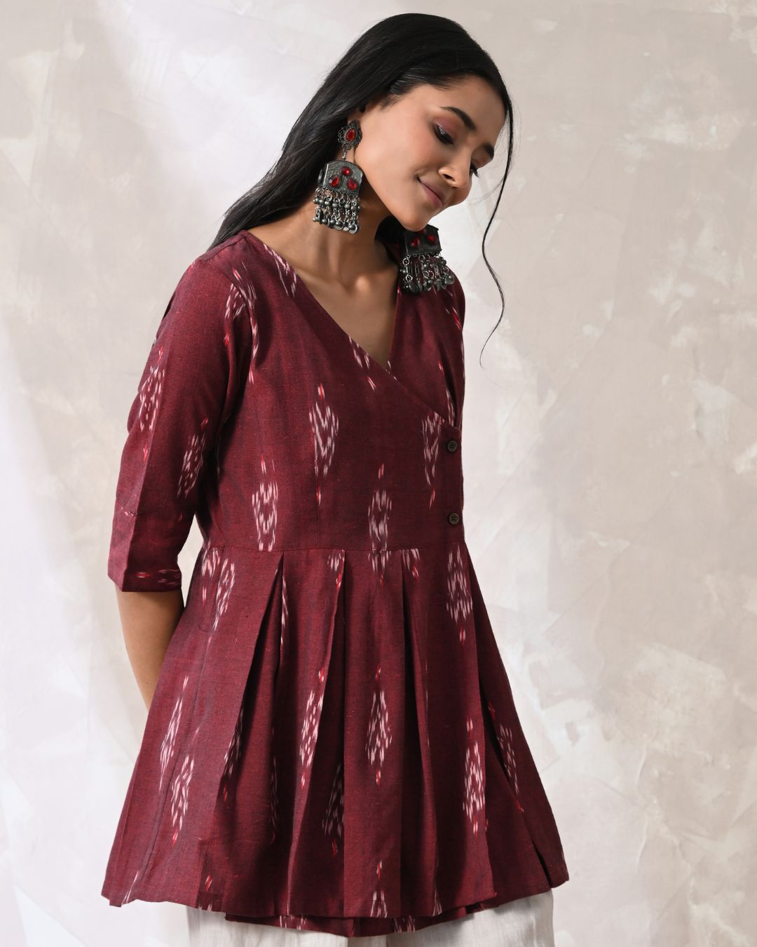 Wine Ikat Wrap Top