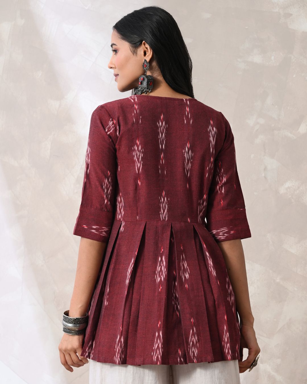 Wine Ikat Wrap Top