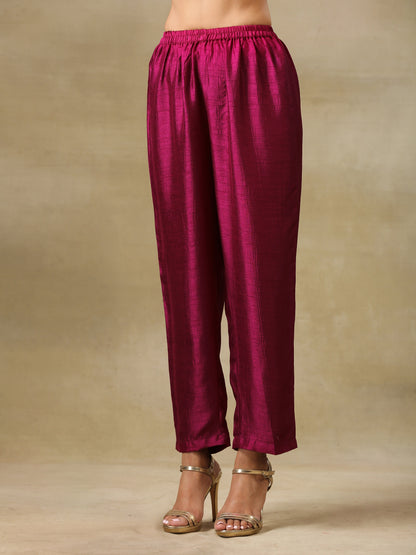 Purple Textured Silk Angrakha Kurta Pant Set