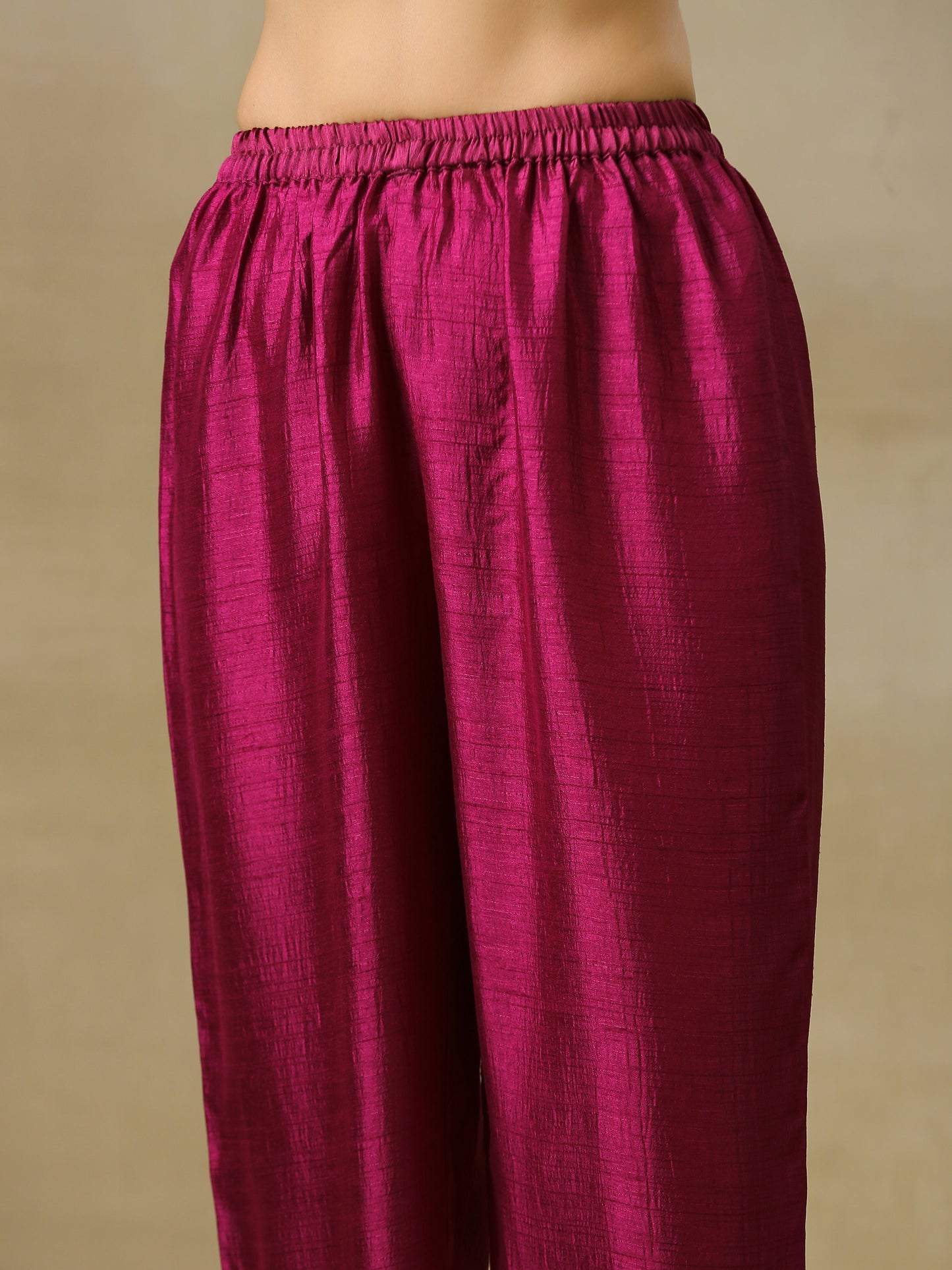 Purple Textured Silk Angrakha Kurta Pant Set