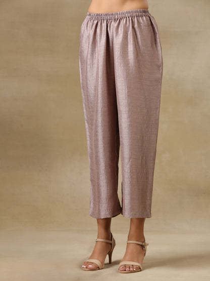 Grey Textured Silk Neck Pleat Co-Ord Set