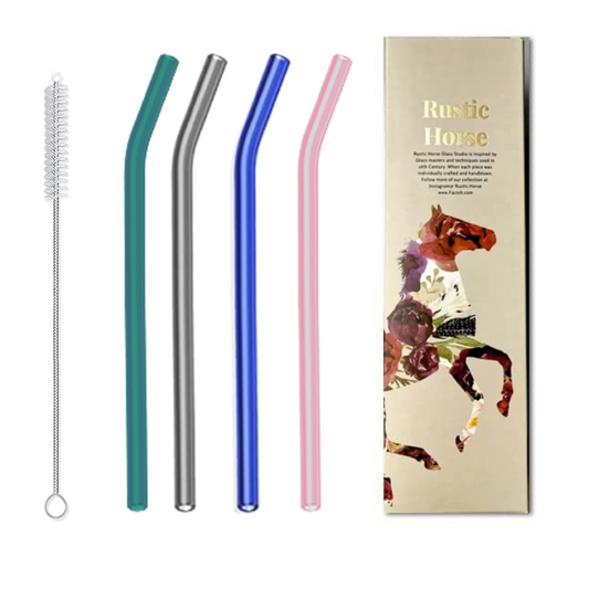 Glass Straws by .Pack of 4 with Brush (Colour Mix)