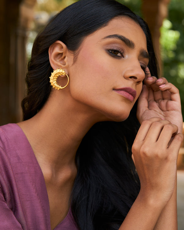 trueBrowns 22K Gold-Plated Circular 3D Leaf Earrings