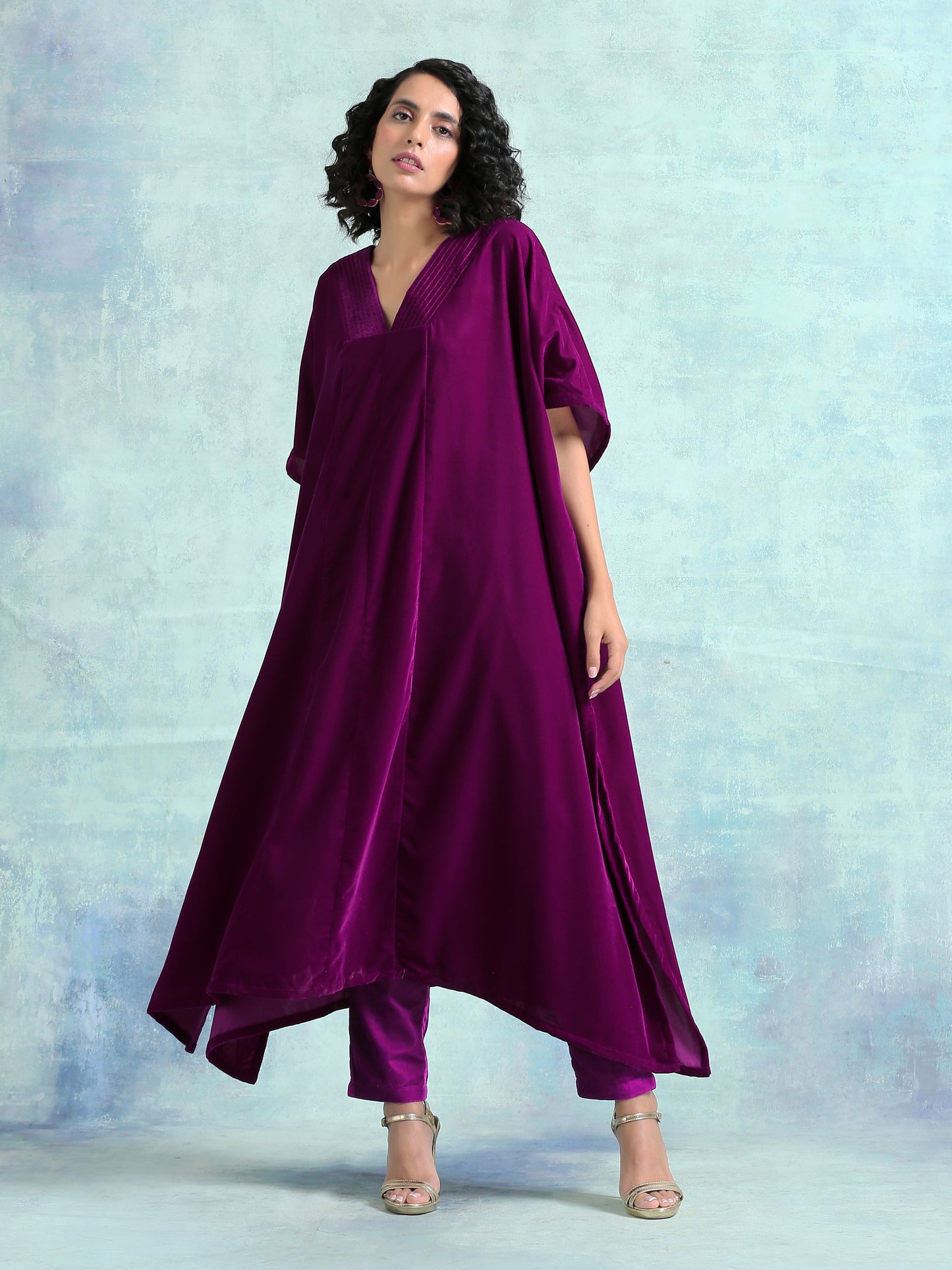 Wine Velvet Kaftan Kurta