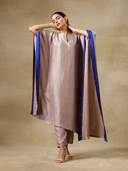 Grey Textured Silk High Low Kaftan Pant Set