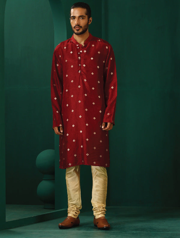 trueBrowns Men's Maroon Diamond Viscose Silk Long Kurta