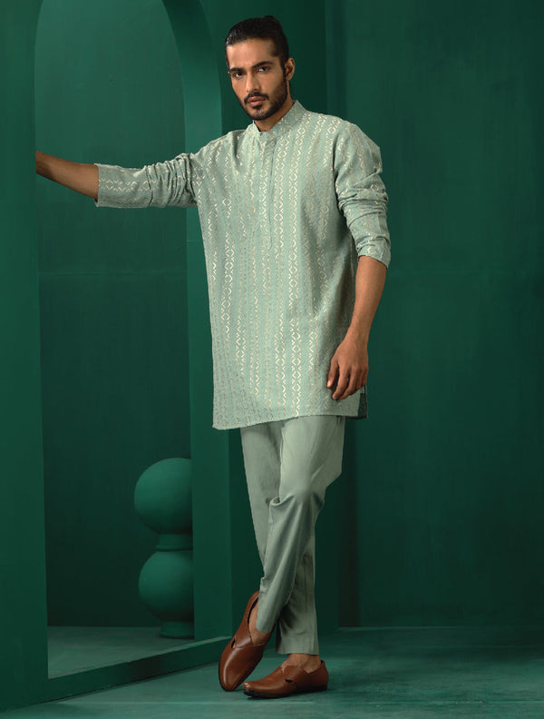 trueBrowns Men's Mint Green Dobby Co-ord Set