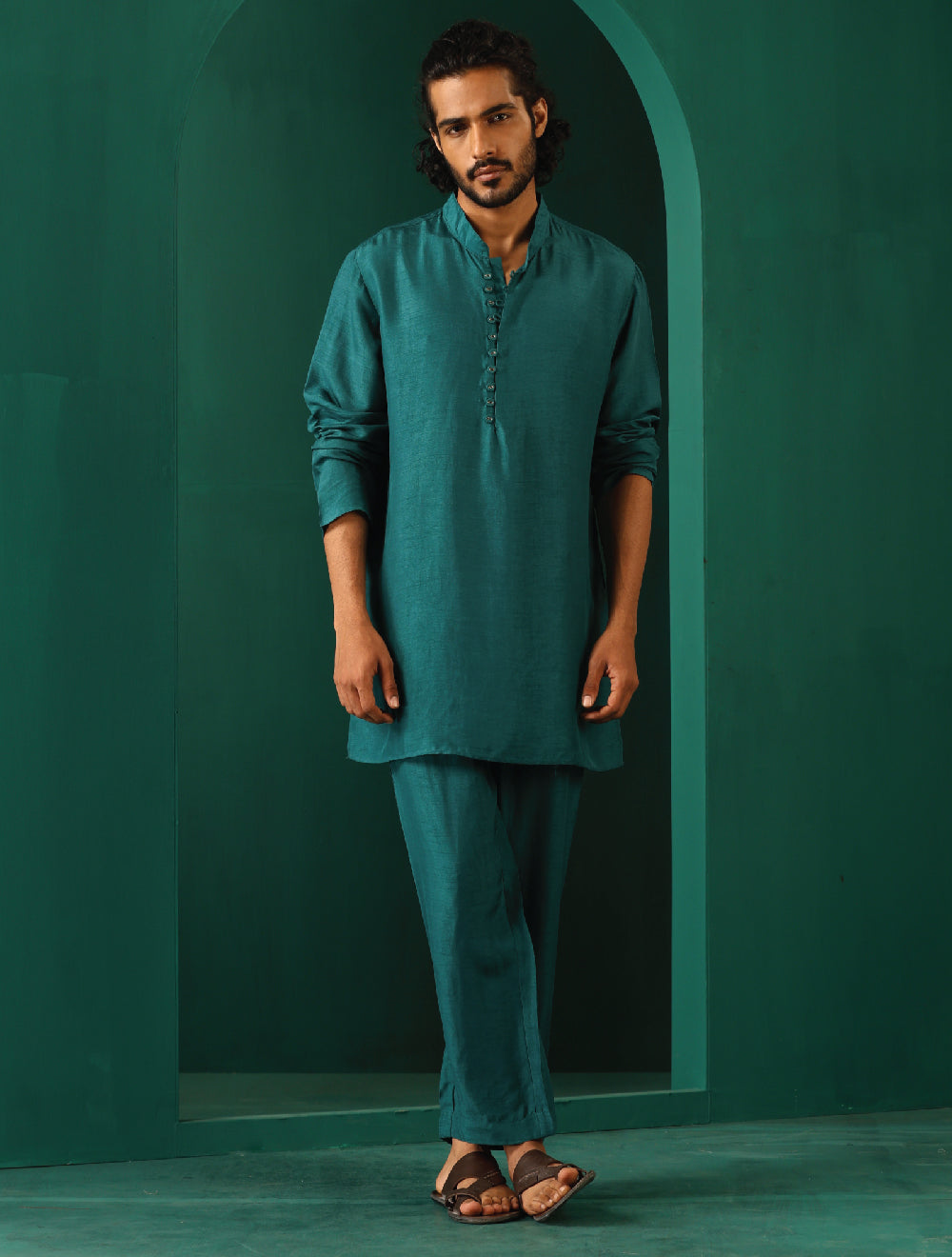 trueBrowns Men's Teal Silk Co-ord Set